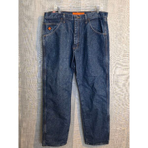 Men's Wrangler Riggs Flame Resistant Workwear Jeans Size 36x32 Blue‎ Relaxed Fit